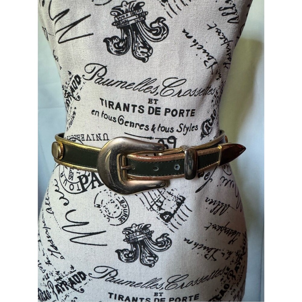 ESCADA black and gold leather belt with gold tone buckle and accents size 36